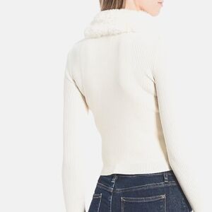American Vintage Cream White Faux Fur  Collar Cardigan Sweater
